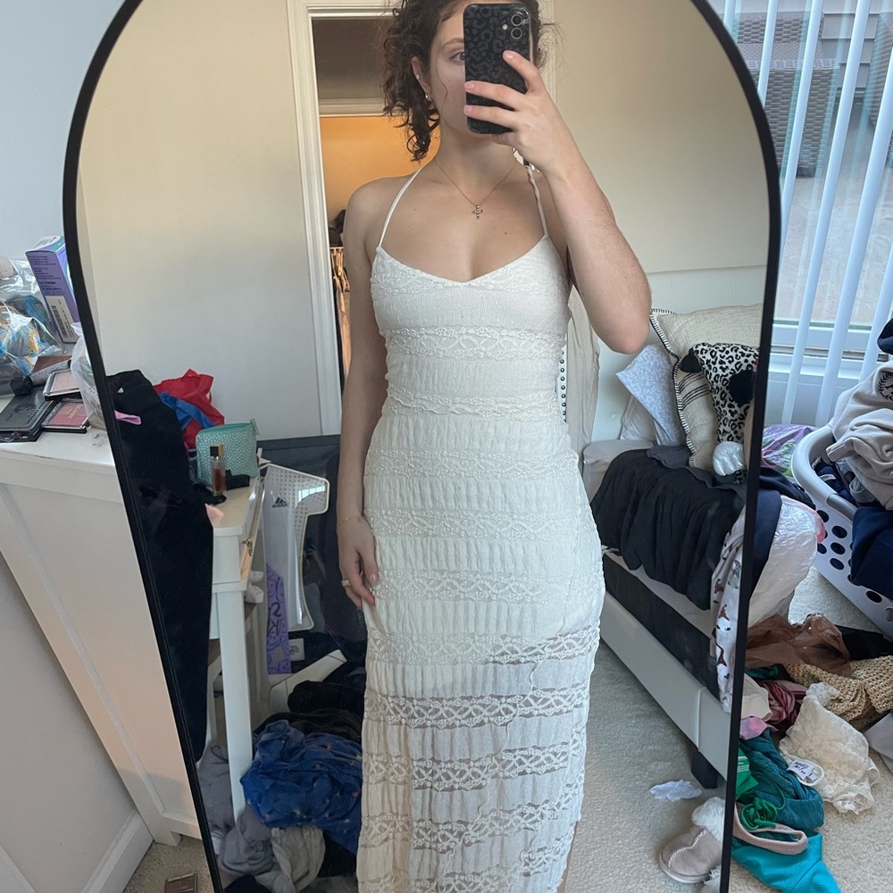 Bershka White Lace Maxi Dress